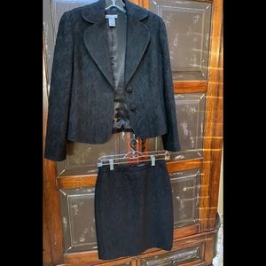 Ann Taylor Black Brocade Wool Jacket & Skirt 4P